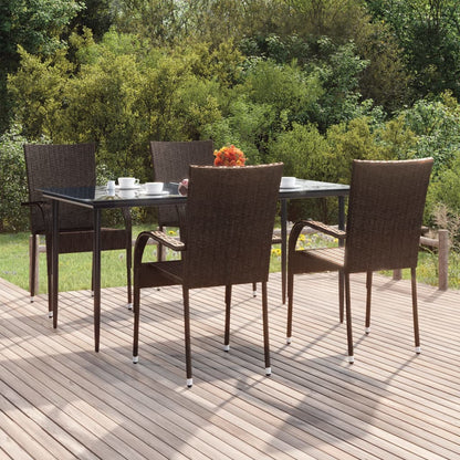 Garden Dining Set | Brown | PE Rattan | Large | Stackable