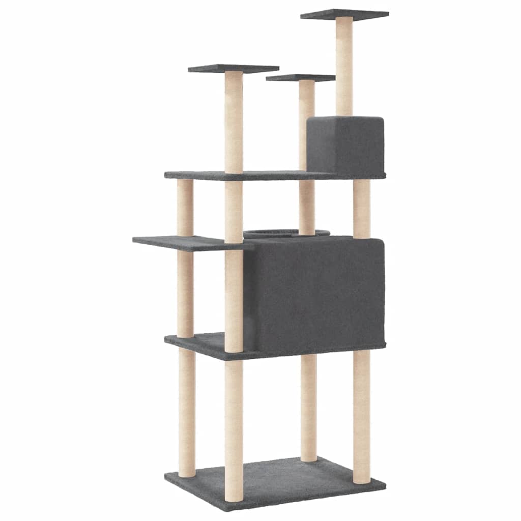 Cat Tree with Sisal Scratching Posts Dark Grey 166 cm