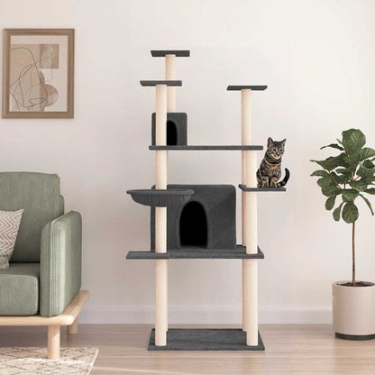 Cat Tree with Sisal Scratching Posts Dark Grey 166 cm