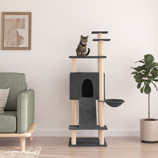 Cat Tree with Sisal Scratching Posts Dark Grey 153 cm