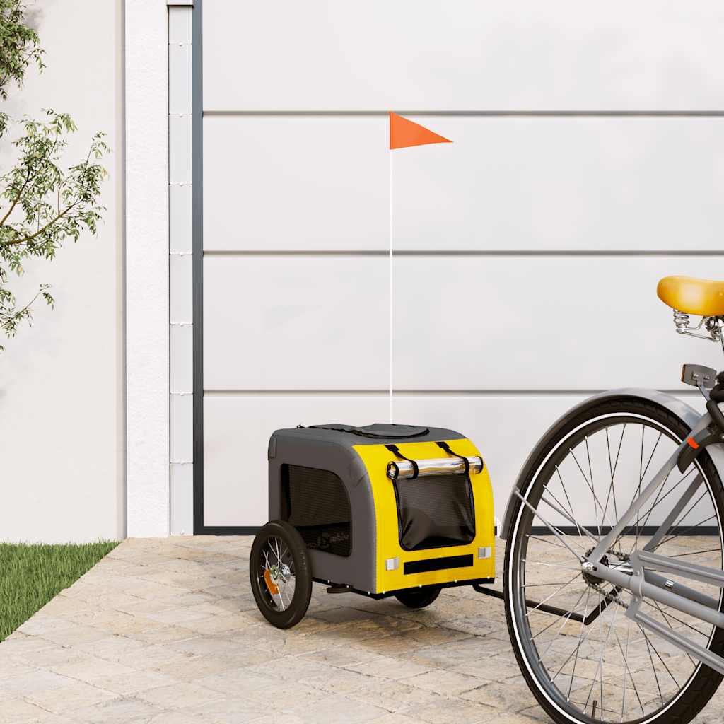 Pet Bike Trailer Yellow and Grey Oxford Fabric and Iron