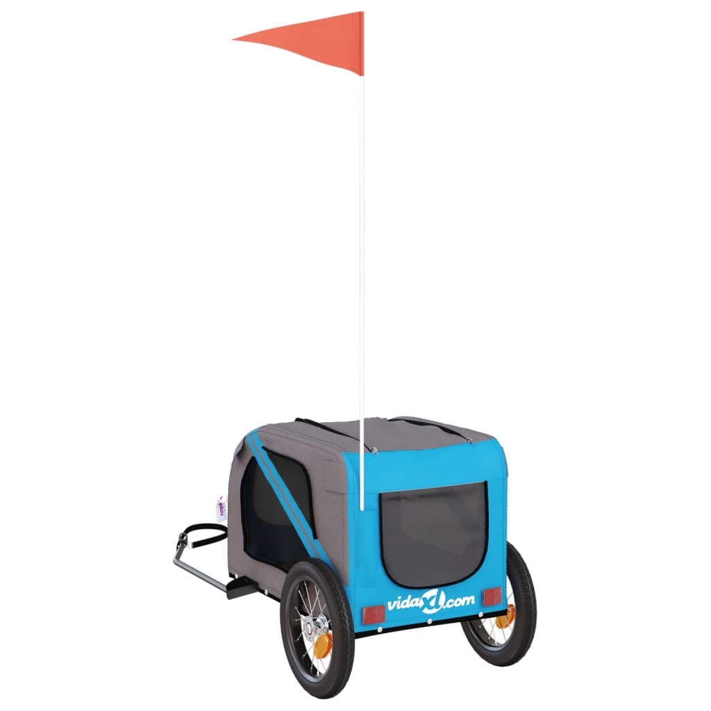 Pet Bike Trailer Blue and Grey Oxford Fabric and Iron