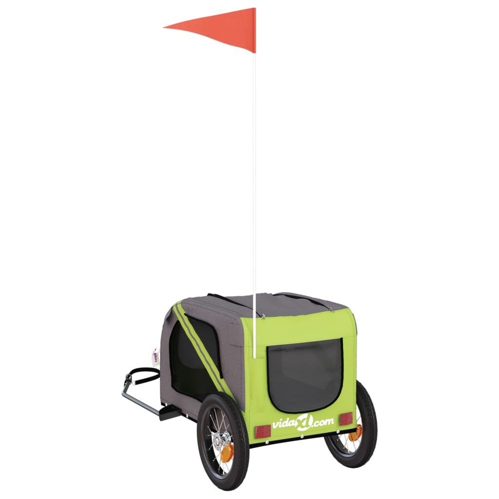 Pet Bike Trailer Green and Grey Oxford Fabric and Iron