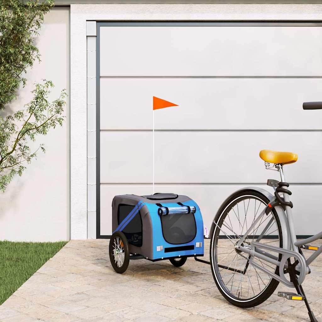 Pet Bike Trailer Blue and Grey Oxford Fabric and Iron