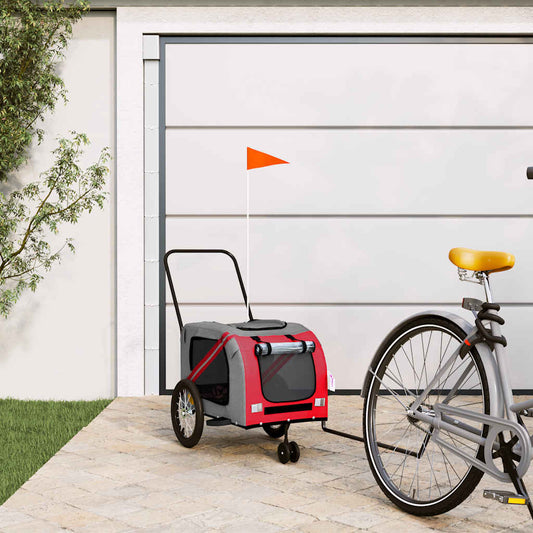 Pet Bike Trailer Red and Grey Oxford Fabric and Iron