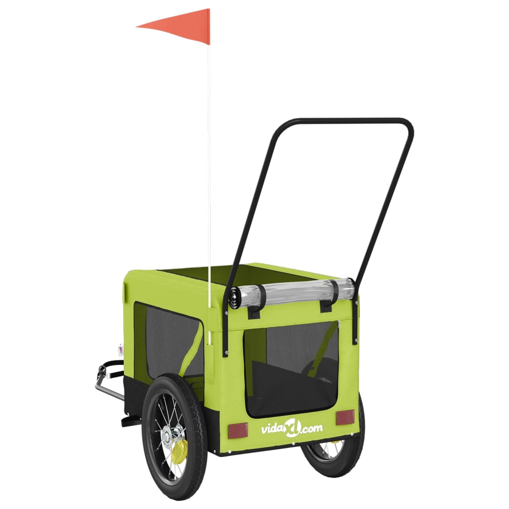 Pet Bike Trailer | Green and Black | Oxford fabric, Iron, PVC | Medium