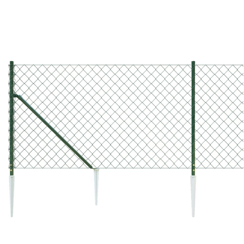 Chain Link Fence with Spike Anchors Green 1.1x25 m