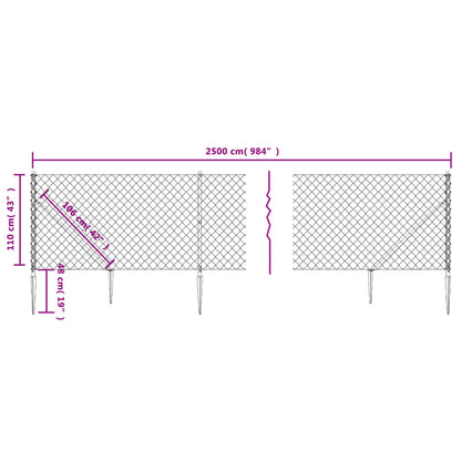 Chain Link Fence with Spike Anchors Green 1.1x25 m
