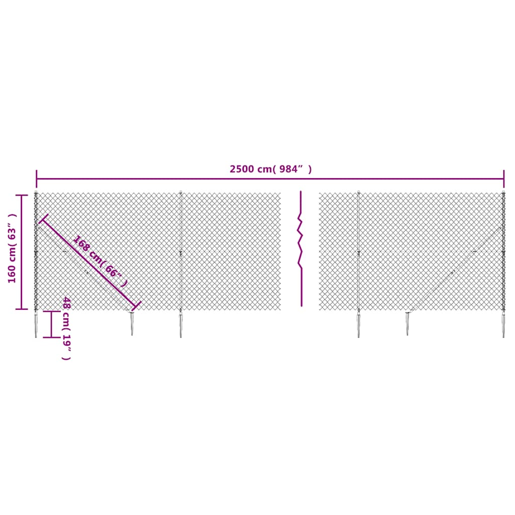 Chain Link Fence with Spike Anchors Green 1.6x25 m