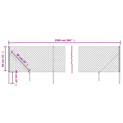 Chain Link Fence with Spike Anchors Anthracite 0.8x25 m