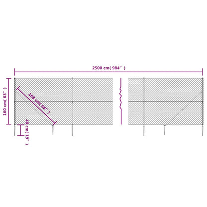 Chain Link Fence with Spike Anchors Anthracite 1.6x25 m