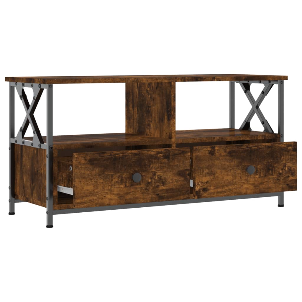 TV Cabinet Smoked Oak 90x33x45 cm Engineered Wood&Iron