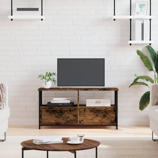 TV Cabinet Smoked Oak 90x33x45 cm Engineered Wood&Iron