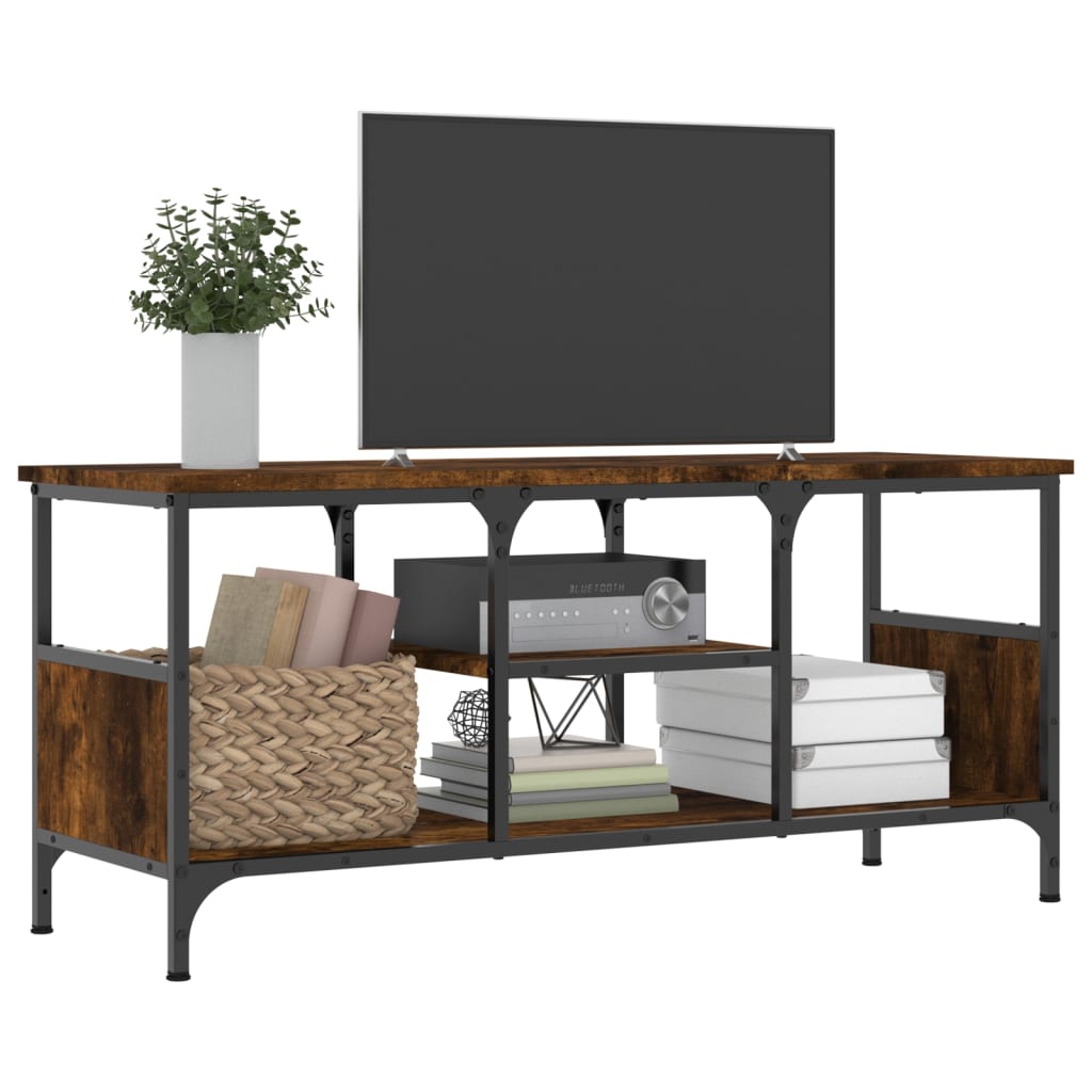 TV Cabinet Smoked Oak 100x35x45 cm Engineered Wood&Iron
