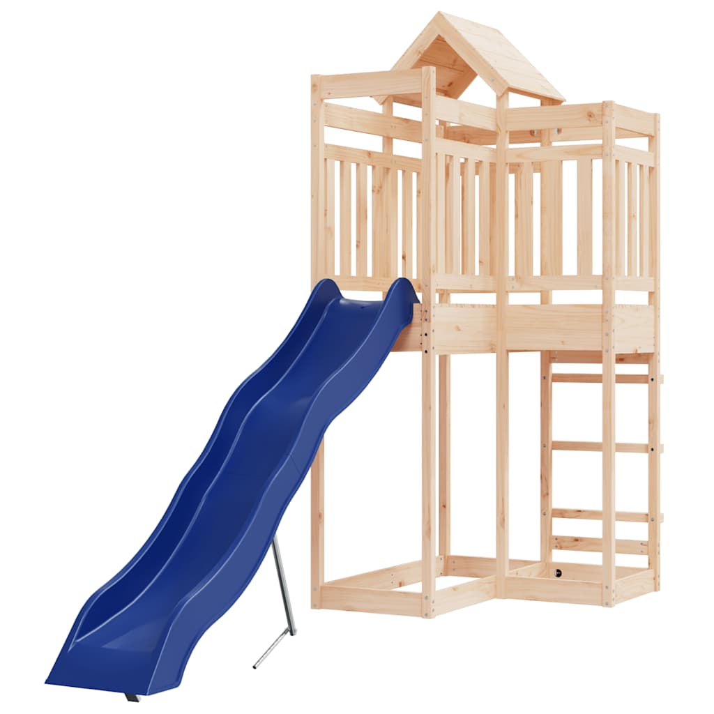 Outdoor Playset | Natural Wood, Blue | Solid Pine Wood, Polypropylene