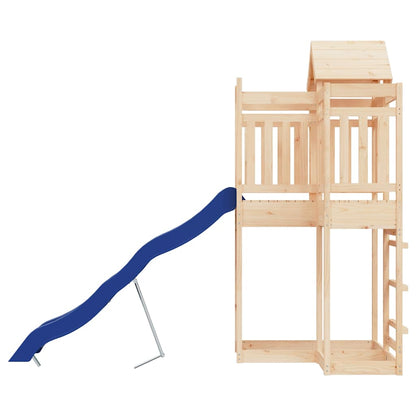 Outdoor Playset | Natural Wood, Blue | Solid Pine Wood, Polypropylene