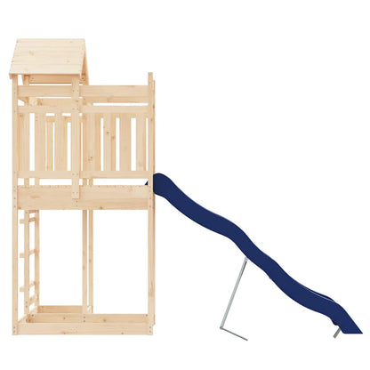 Outdoor Playset | Natural Wood, Blue | Solid Pine Wood, Polypropylene