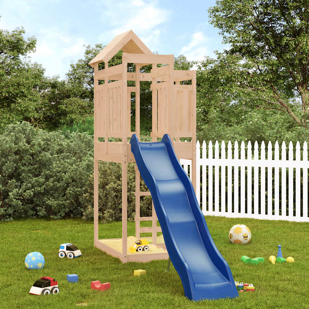 Outdoor Playset | Natural Wood, Blue | Solid Pine Wood, Polypropylene