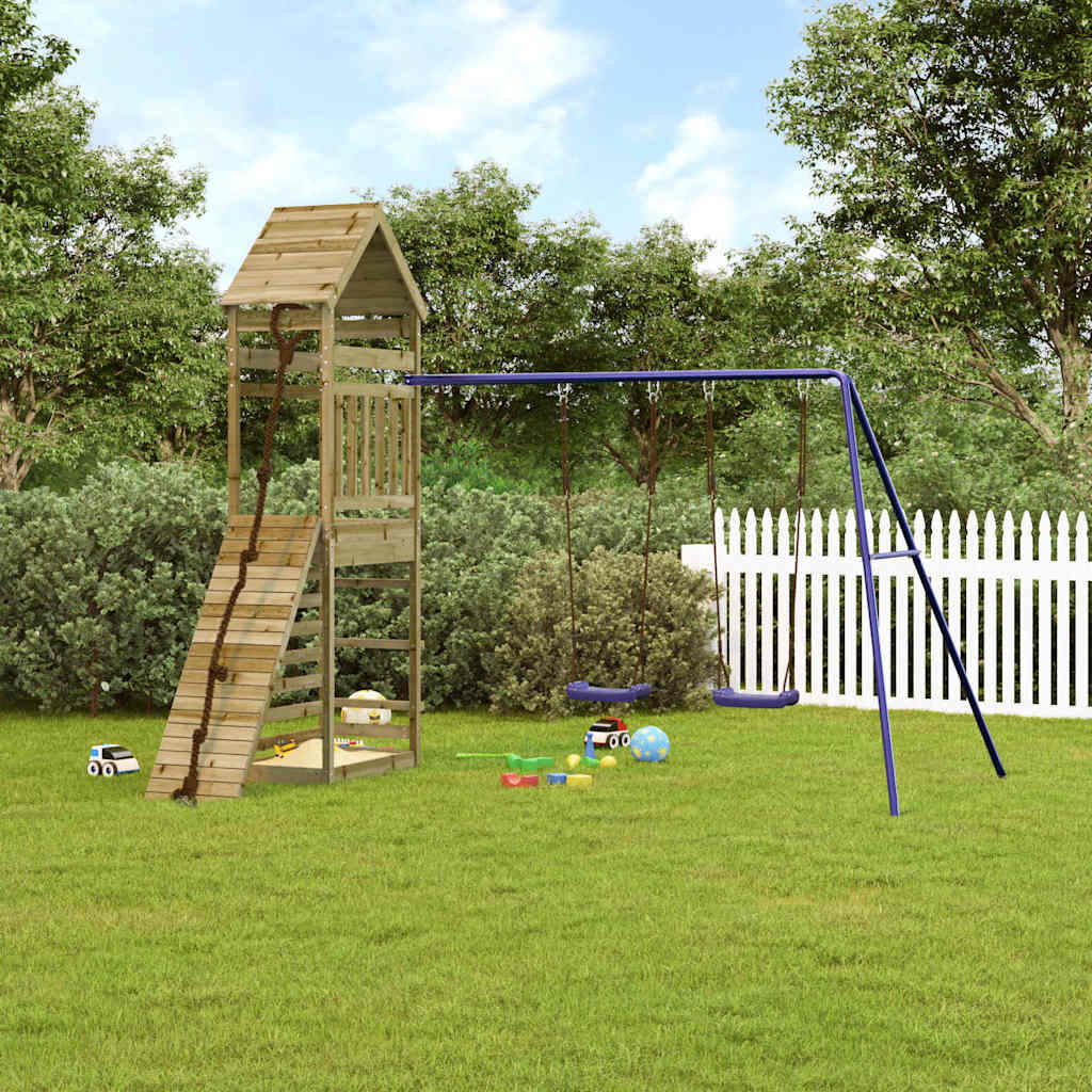 Outdoor Playset | Blue, Natural Wood