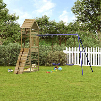 Outdoor Playset | Blue, Natural Wood