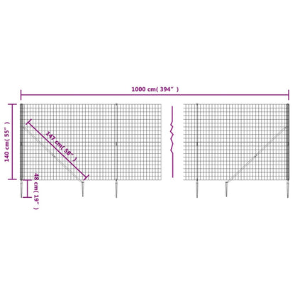 Wire Mesh Fence with Spike Anchors Green 1.4x10 m