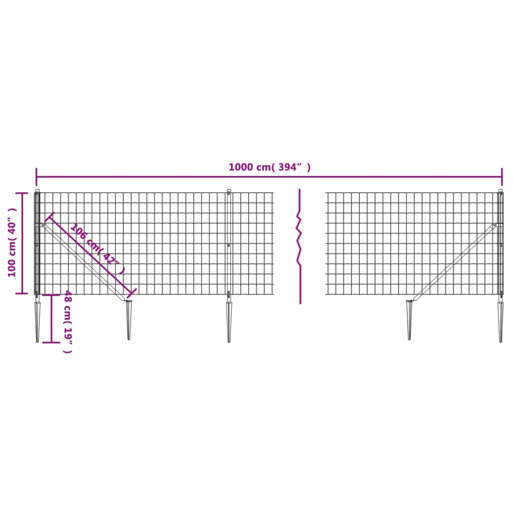 Wire Mesh Fence with Spike Anchors Anthracite 1x10 m