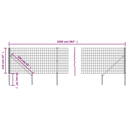 Wire Mesh Fence with Spike Anchors Anthracite 1.1x25 m
