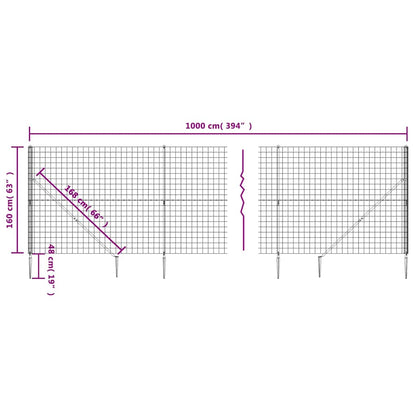 Wire Mesh Fence with Spike Anchors Anthracite 1.6x10 m