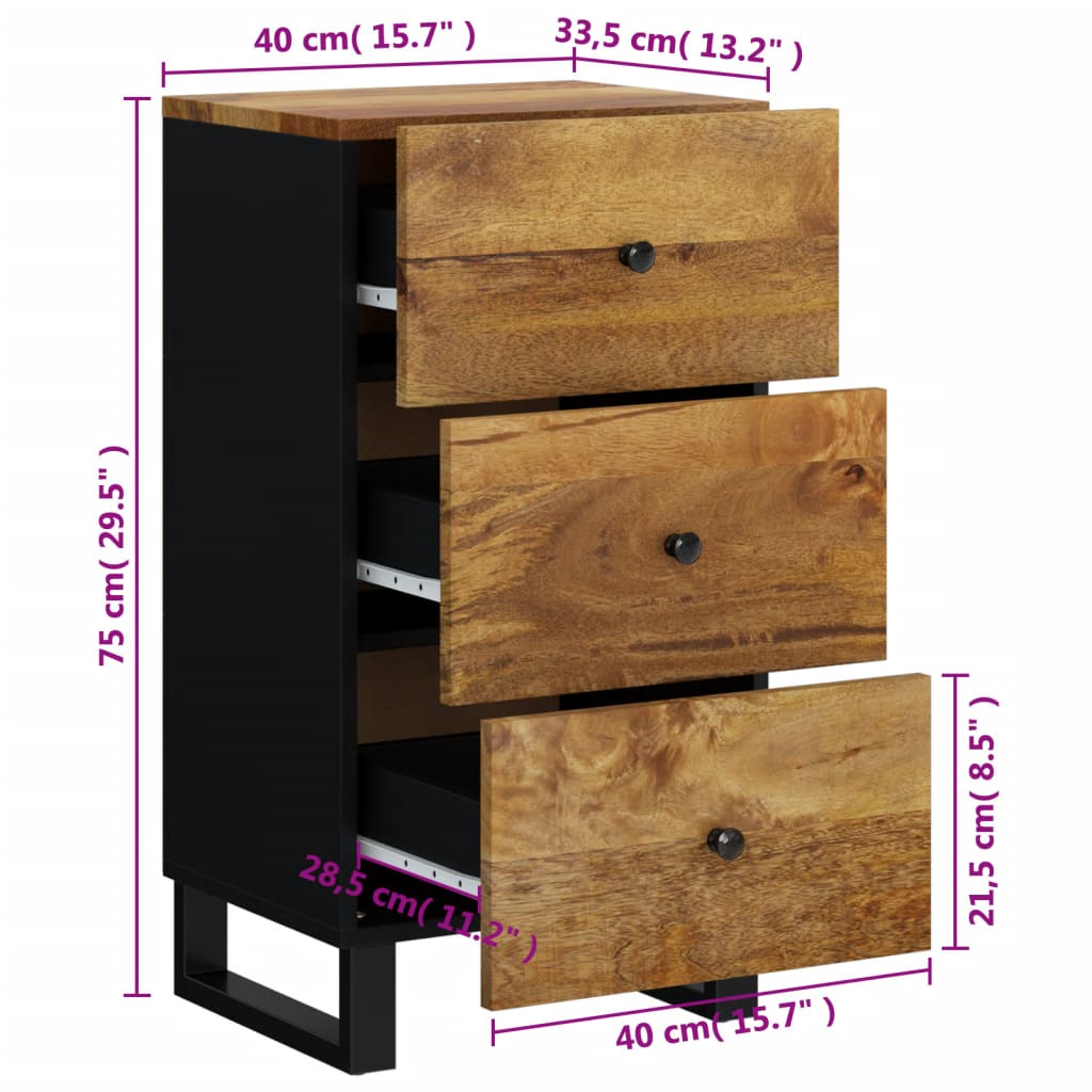 Sideboard with 3 Drawers 40x33,5x75 cm Solid Wood Mango