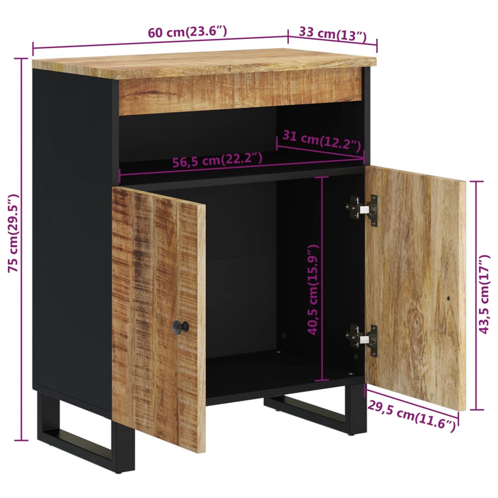 Sideboard with 2 Doors 60x33x75 cm Solid Wood Mango