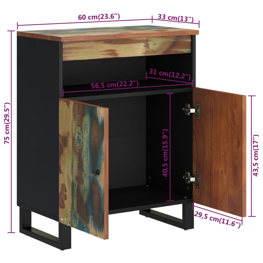 Sideboard with 2 Doors 60x33x75 cm Solid Wood Reclaimed
