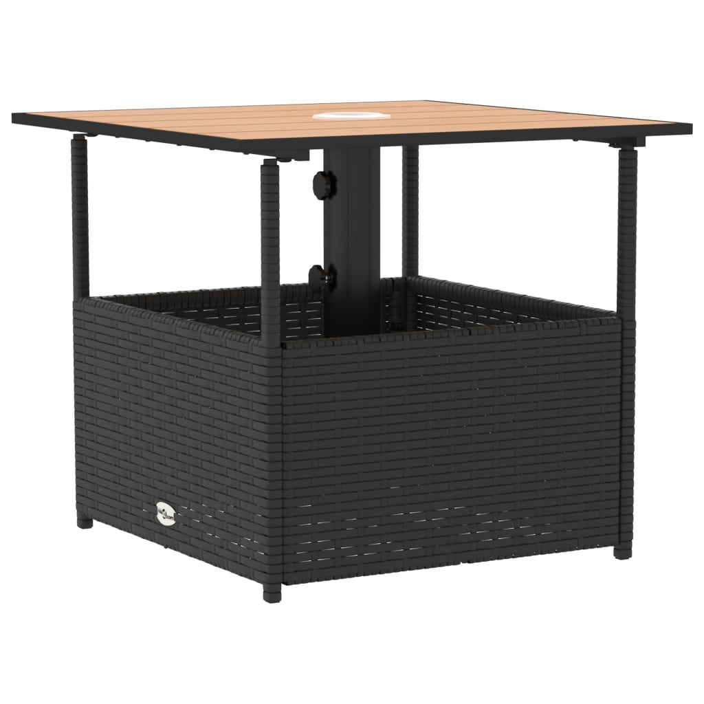 Garden Table with Parasol Hole Black 55x55x46,5 cm Poly Rattan