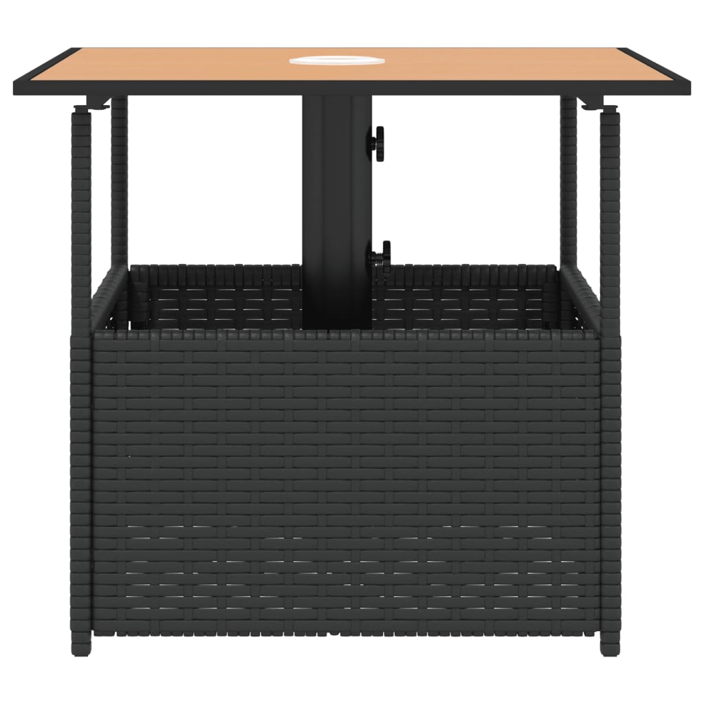 Garden Table with Parasol Hole Black 55x55x46,5 cm Poly Rattan