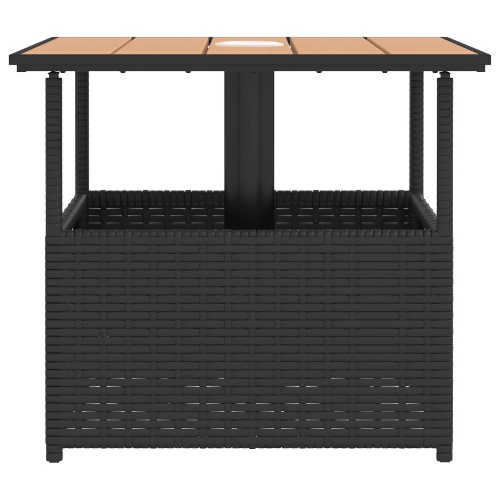 Garden Table with Parasol Hole Black 55x55x46,5 cm Poly Rattan