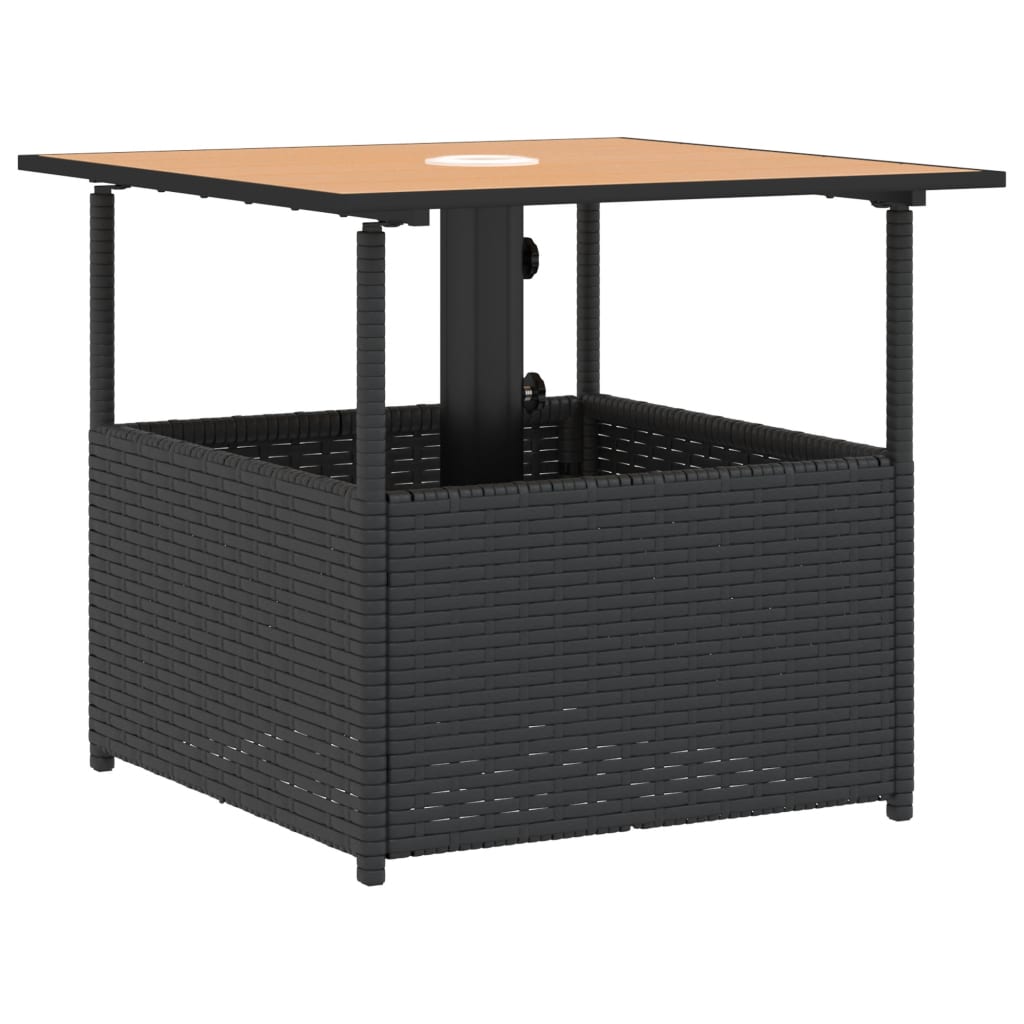 Garden Table with Parasol Hole Black 55x55x46,5 cm Poly Rattan