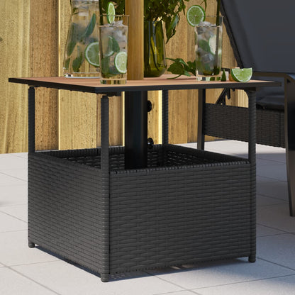 Garden Table with Parasol Hole Black 55x55x46,5 cm Poly Rattan