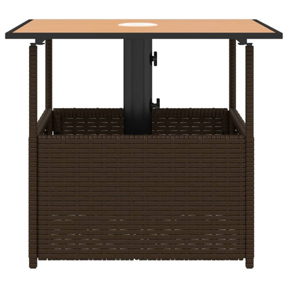 Garden Table with Parasol Hole Brown 55x55x46,5 cm Poly Rattan
