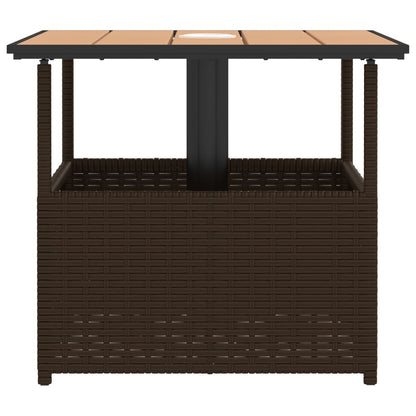 Garden Table with Parasol Hole Brown 55x55x46,5 cm Poly Rattan