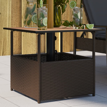 Garden Table with Parasol Hole Brown 55x55x46,5 cm Poly Rattan