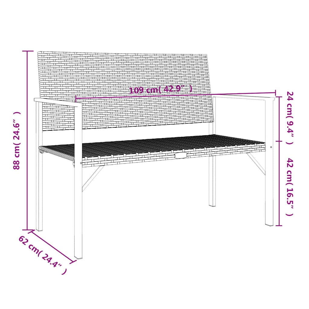 2-Seater Garden Bench Grey Poly Rattan