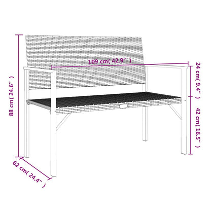 2-Seater Garden Bench Grey Poly Rattan