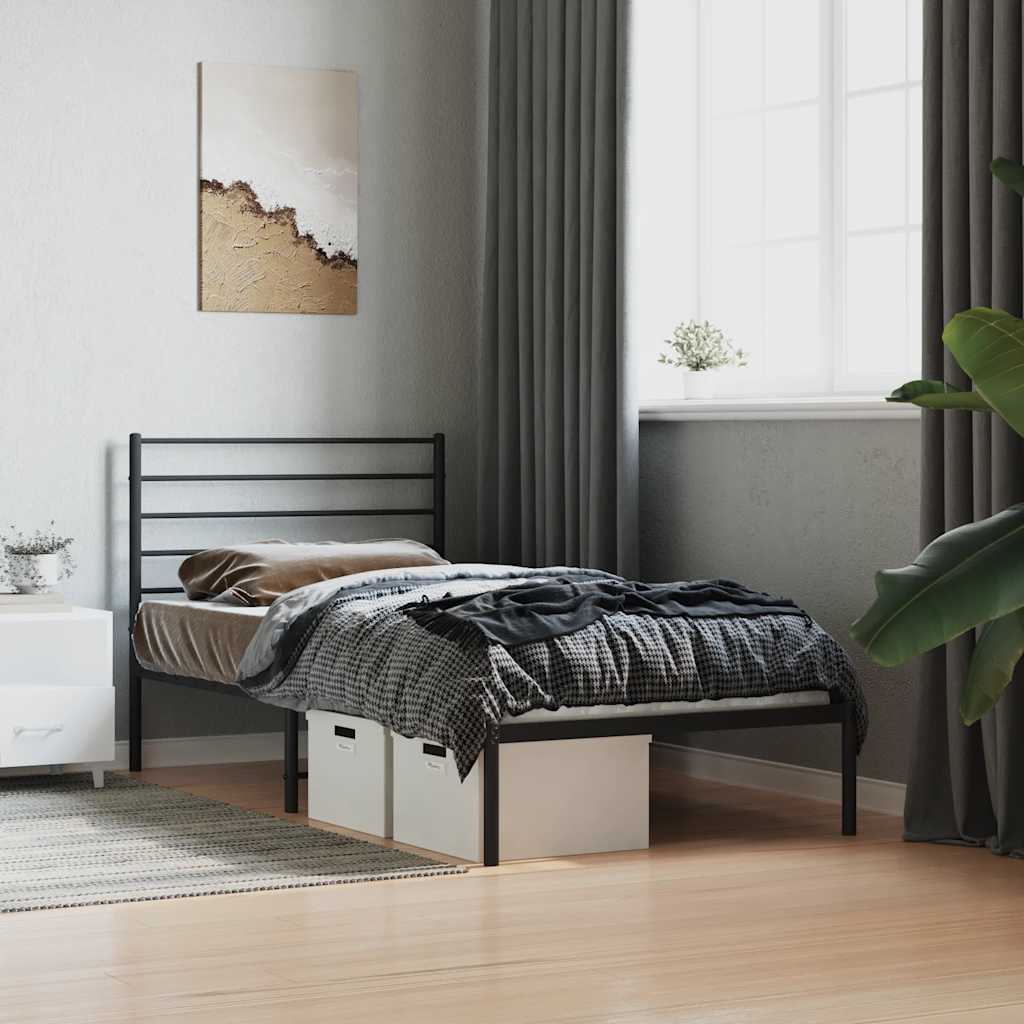 Metal Bed Frame without Mattress with Headboard Black 75x190cm