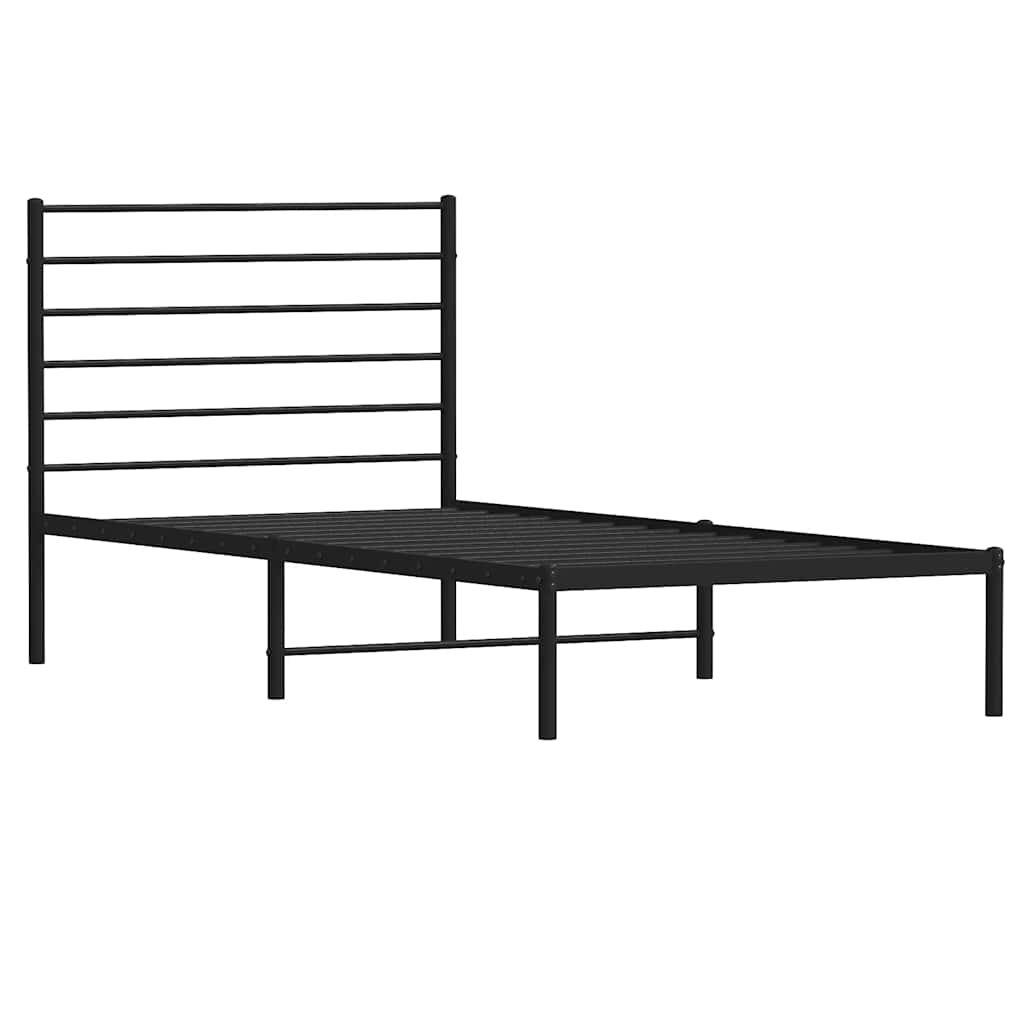 Metal Bed Frame without Mattress with Headboard Black 75x190cm