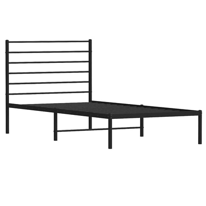 Metal Bed Frame without Mattress with Headboard Black 75x190cm