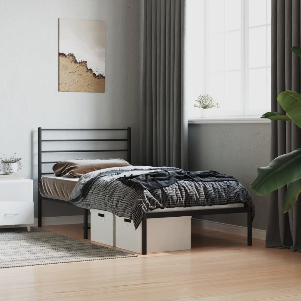 Metal Bed Frame without Mattress with Headboard Black 80x200cm