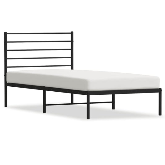 Metal Bed Frame without Mattress with Headboard Black 90x190cm