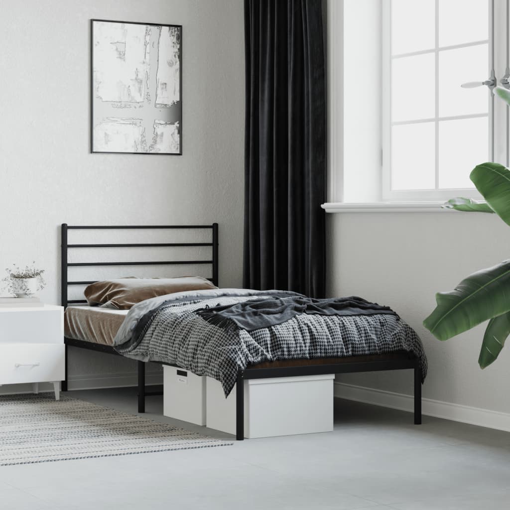 Metal Bed Frame without Mattress with Headboard Black 90x200cm