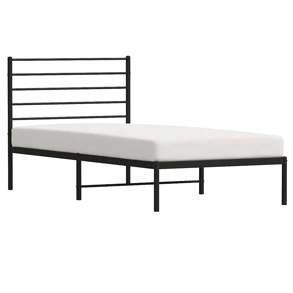 Metal Bed Frame without Mattress with Headboard Black 100x190cm