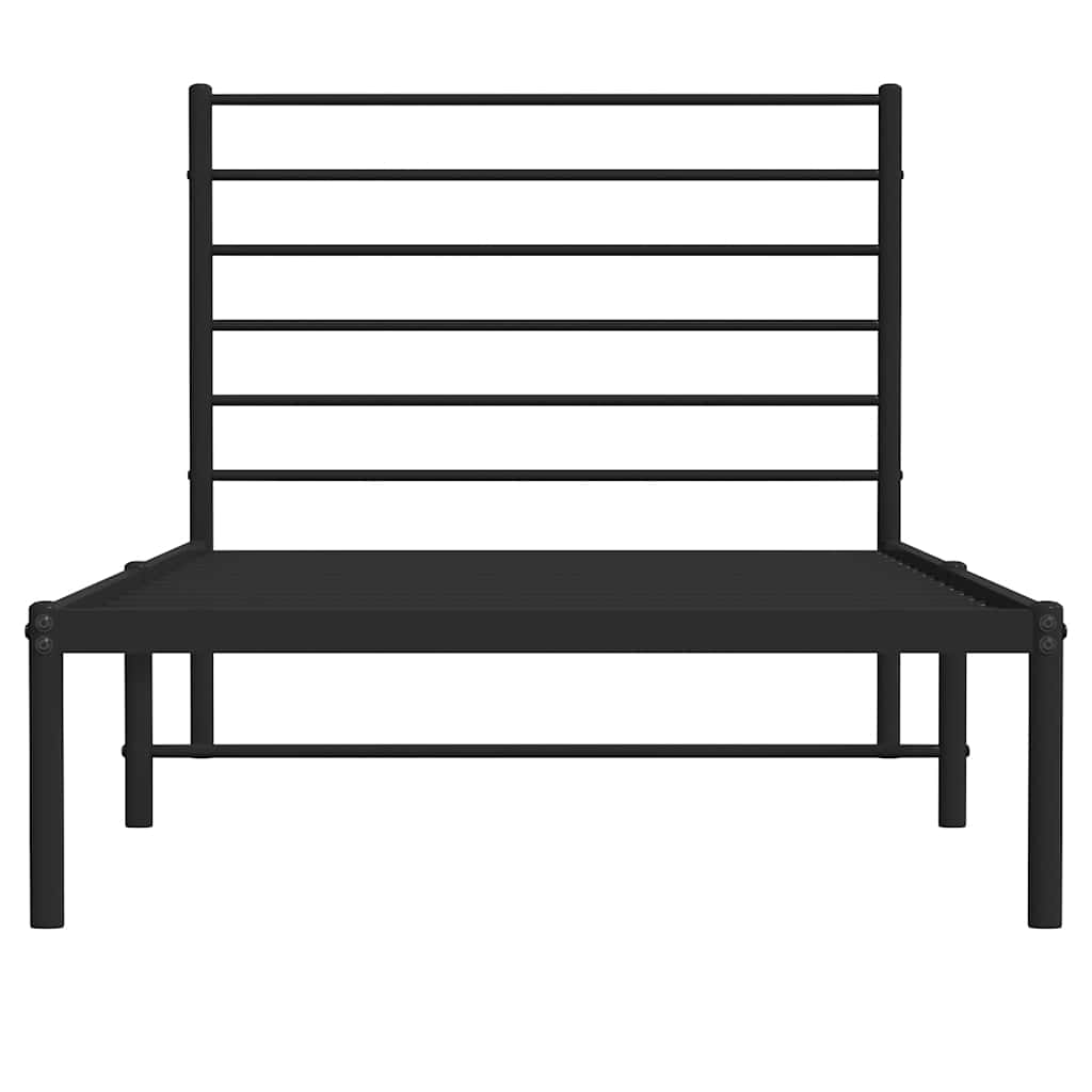 Metal Bed Frame without Mattress with Headboard Black 100x190cm