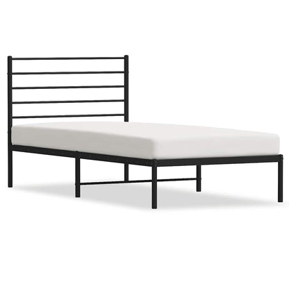 Metal Bed Frame without Mattress with Headboard Black 107x203cm